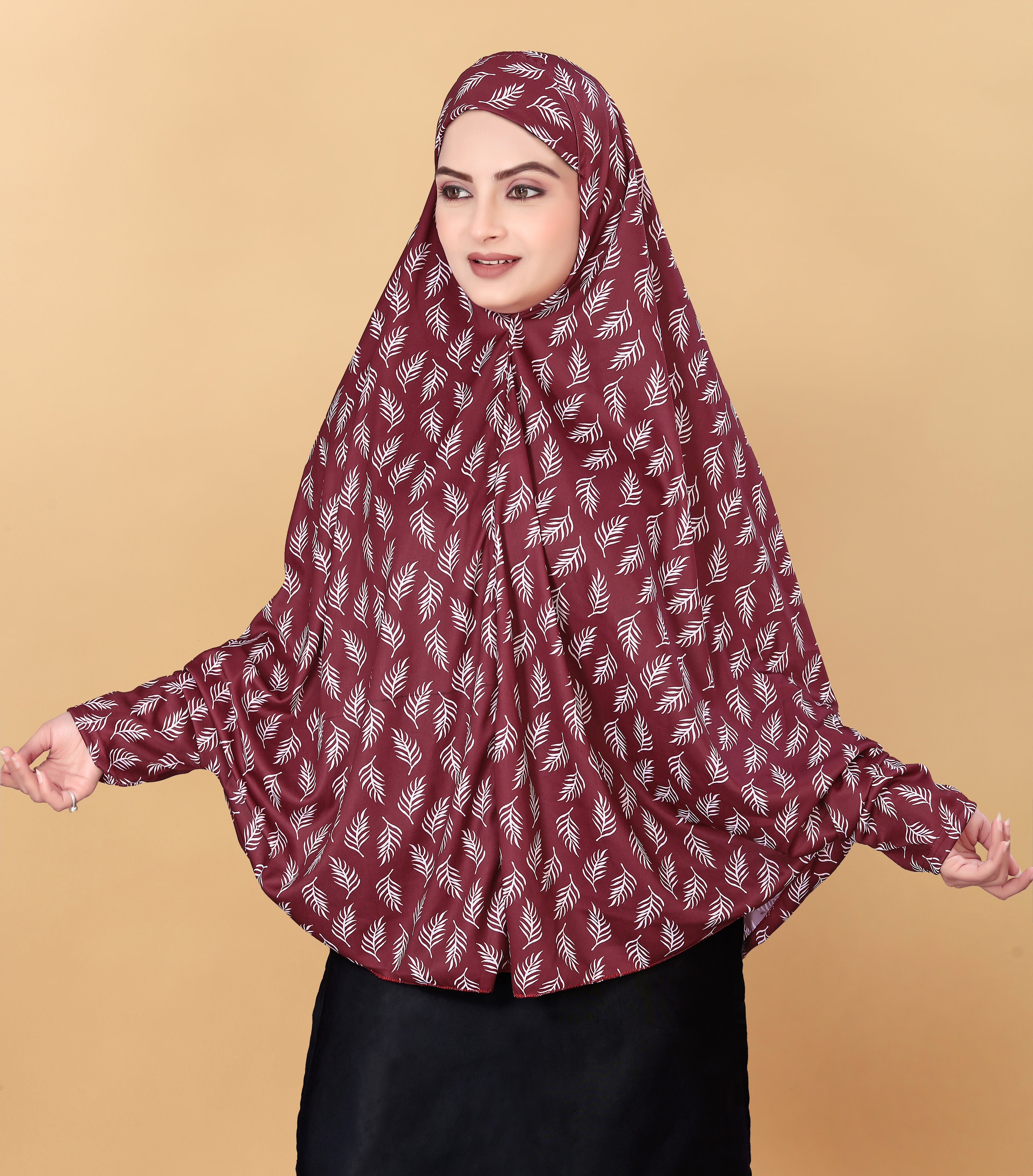 Printed Sleeves Namaz Khimar Hjiab Maroon