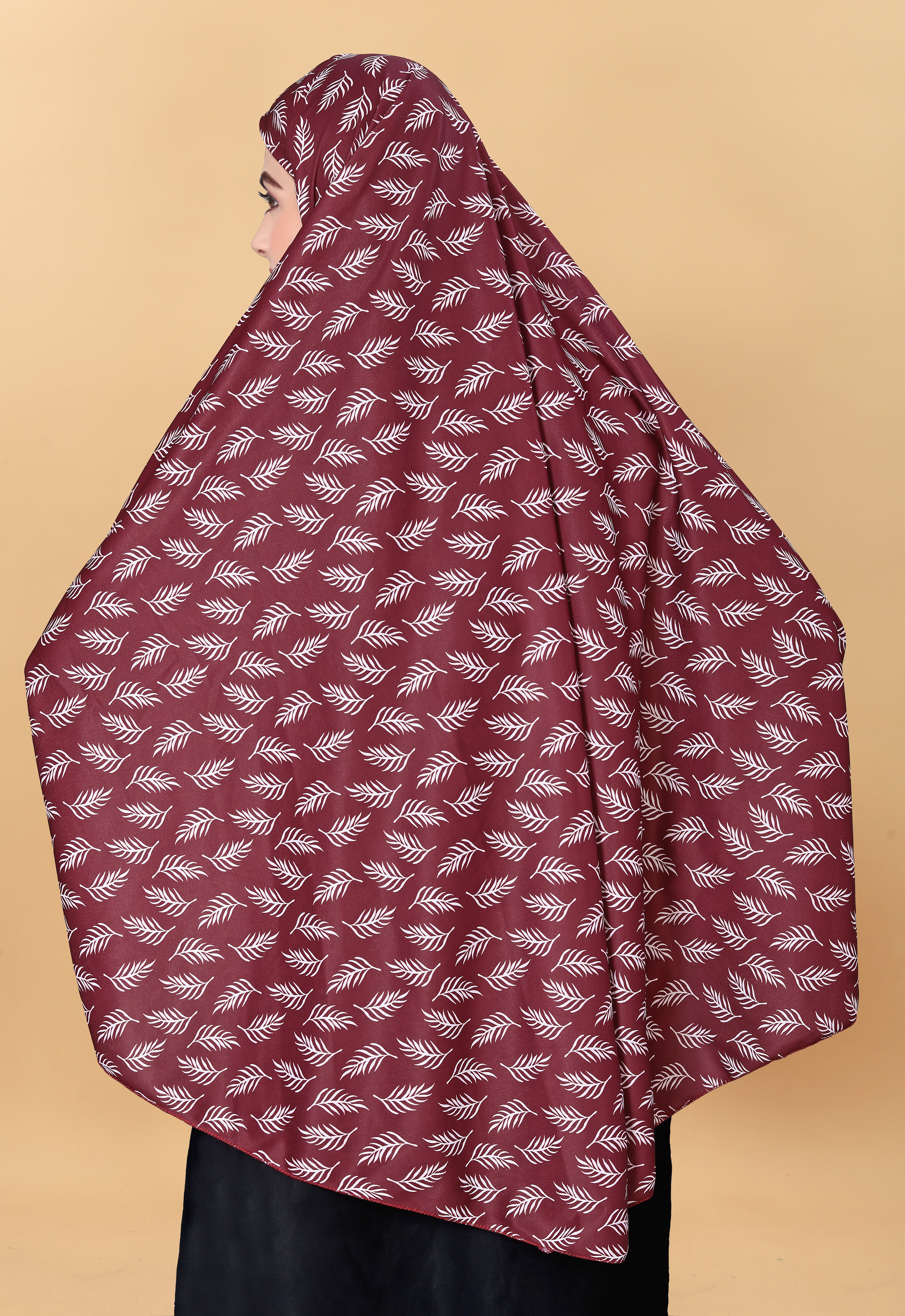 Printed Sleeves Namaz Khimar Hjiab Maroon