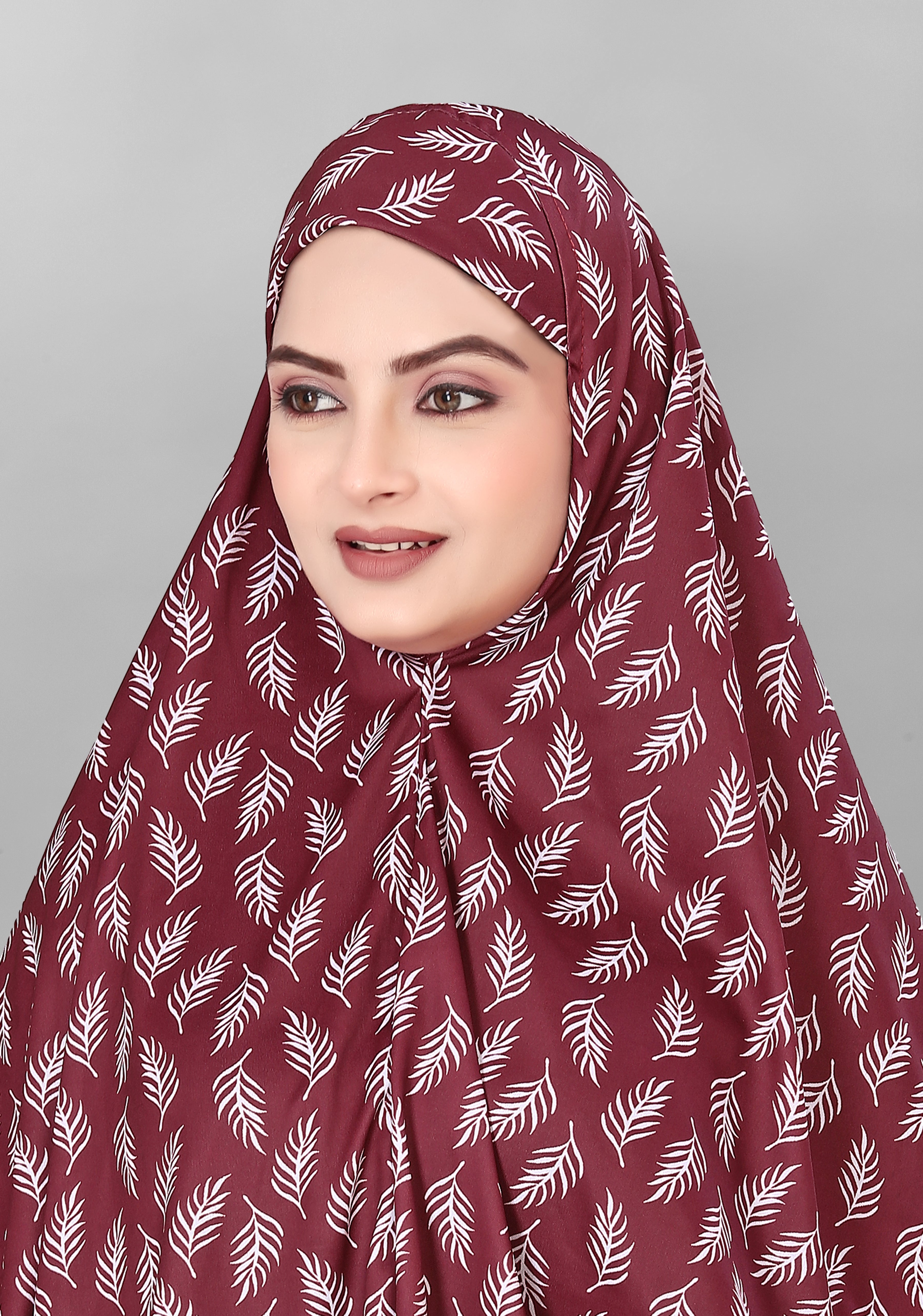 Printed Sleeves Namaz Khimar Hjiab Maroon