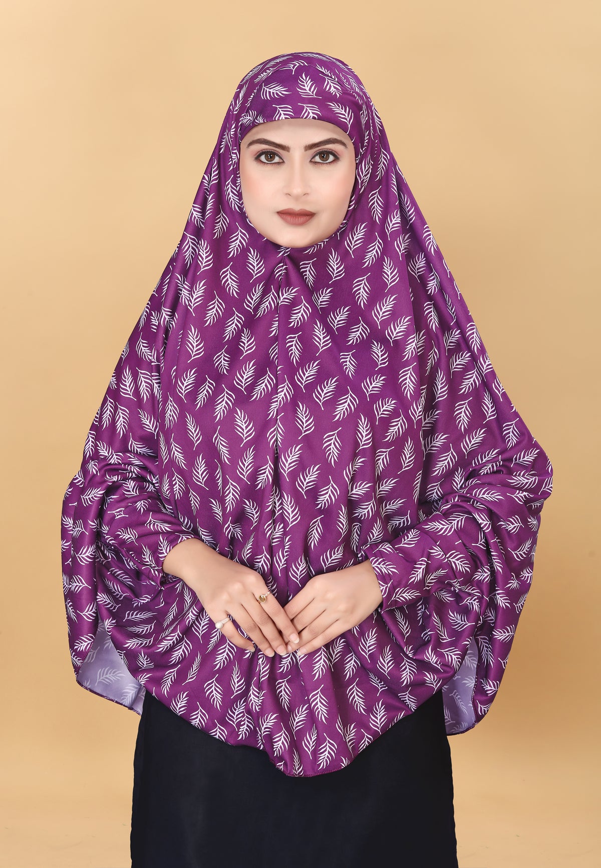 Printed Sleeves Namaz Khimar Hjiab Purple