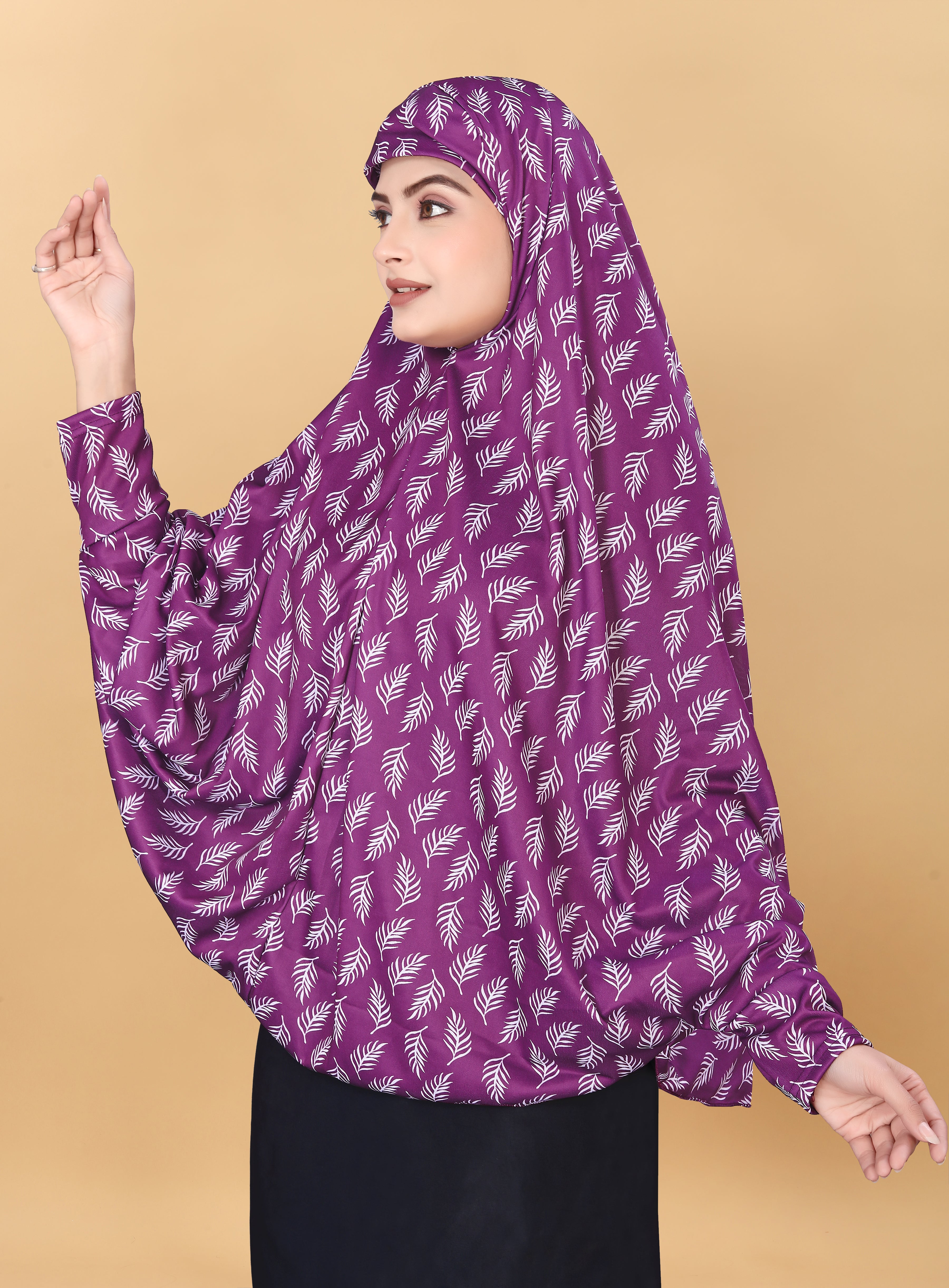 Printed Sleeves Namaz Khimar Hjiab Purple