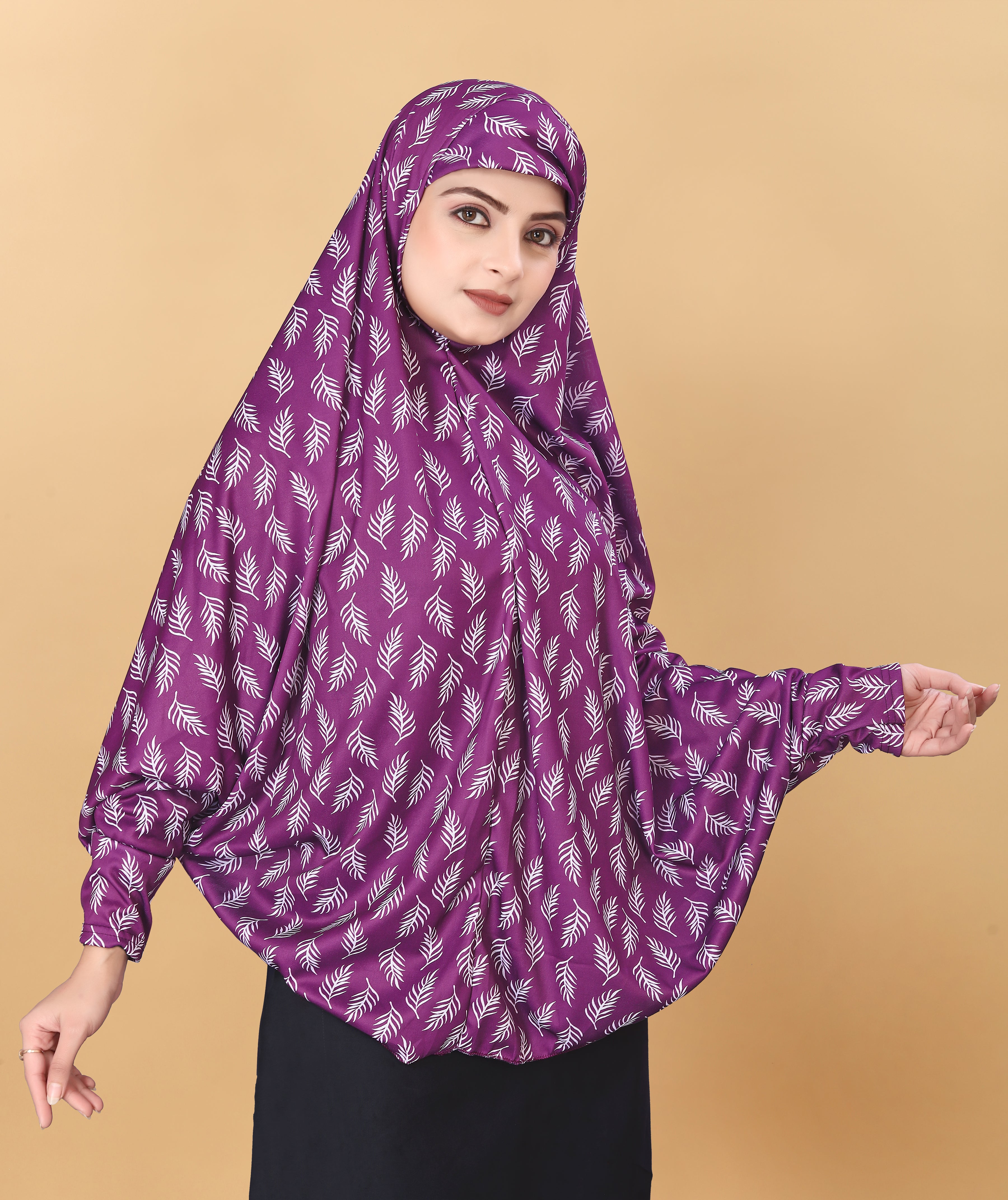 Printed Sleeves Namaz Khimar Hjiab Purple