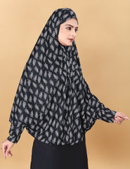 Printed Sleeves Namaz Khimar Hjiab Black