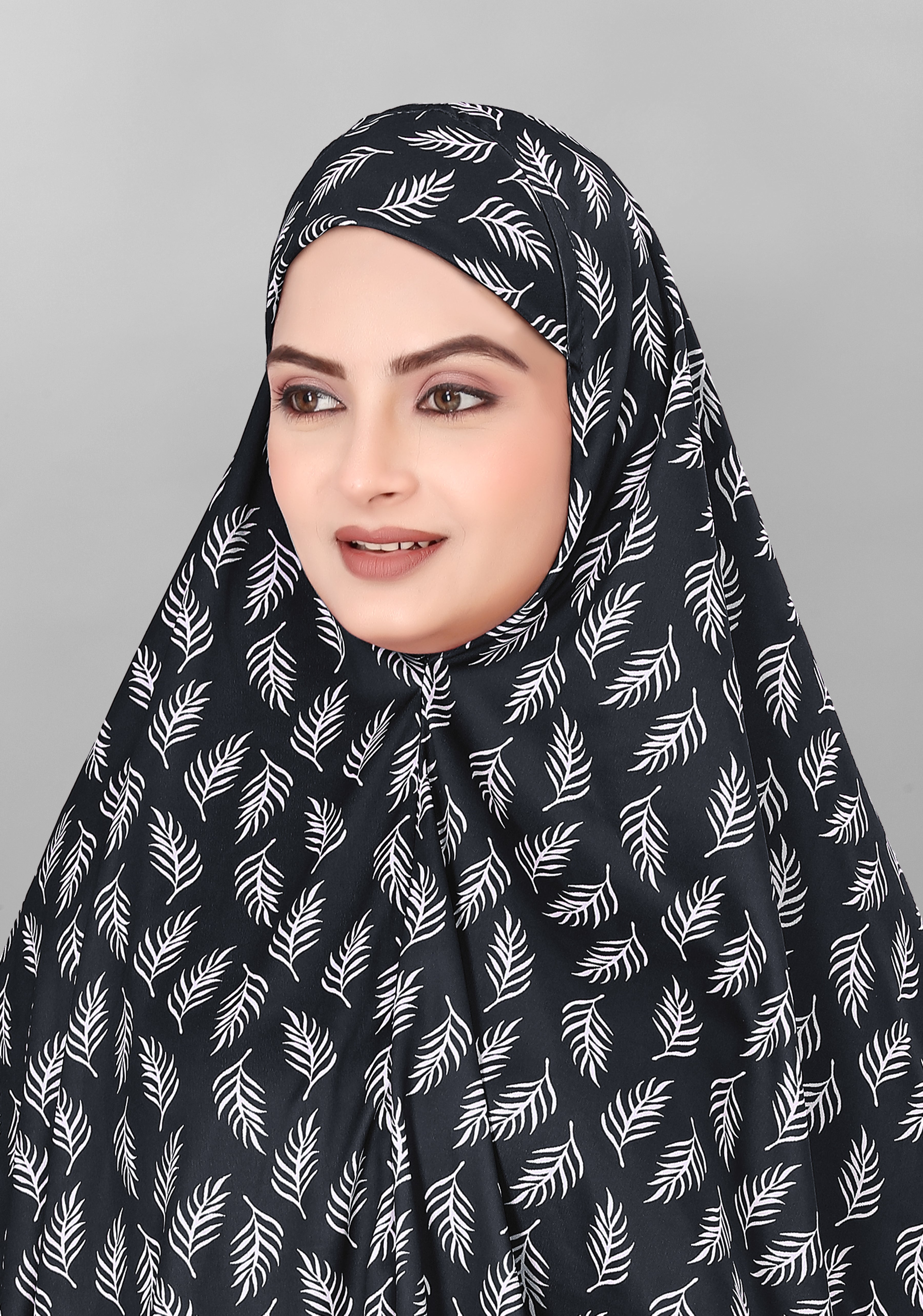 Printed Sleeves Namaz Khimar Hjiab Black