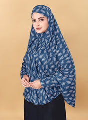 Printed Sleeves Namaz Khimar Hjiab Blue