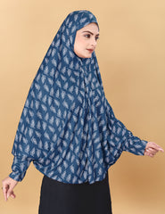 Printed Sleeves Namaz Khimar Hjiab Blue