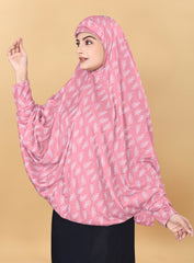 Printed Sleeves Namaz Khimar Hjiab Light Pink