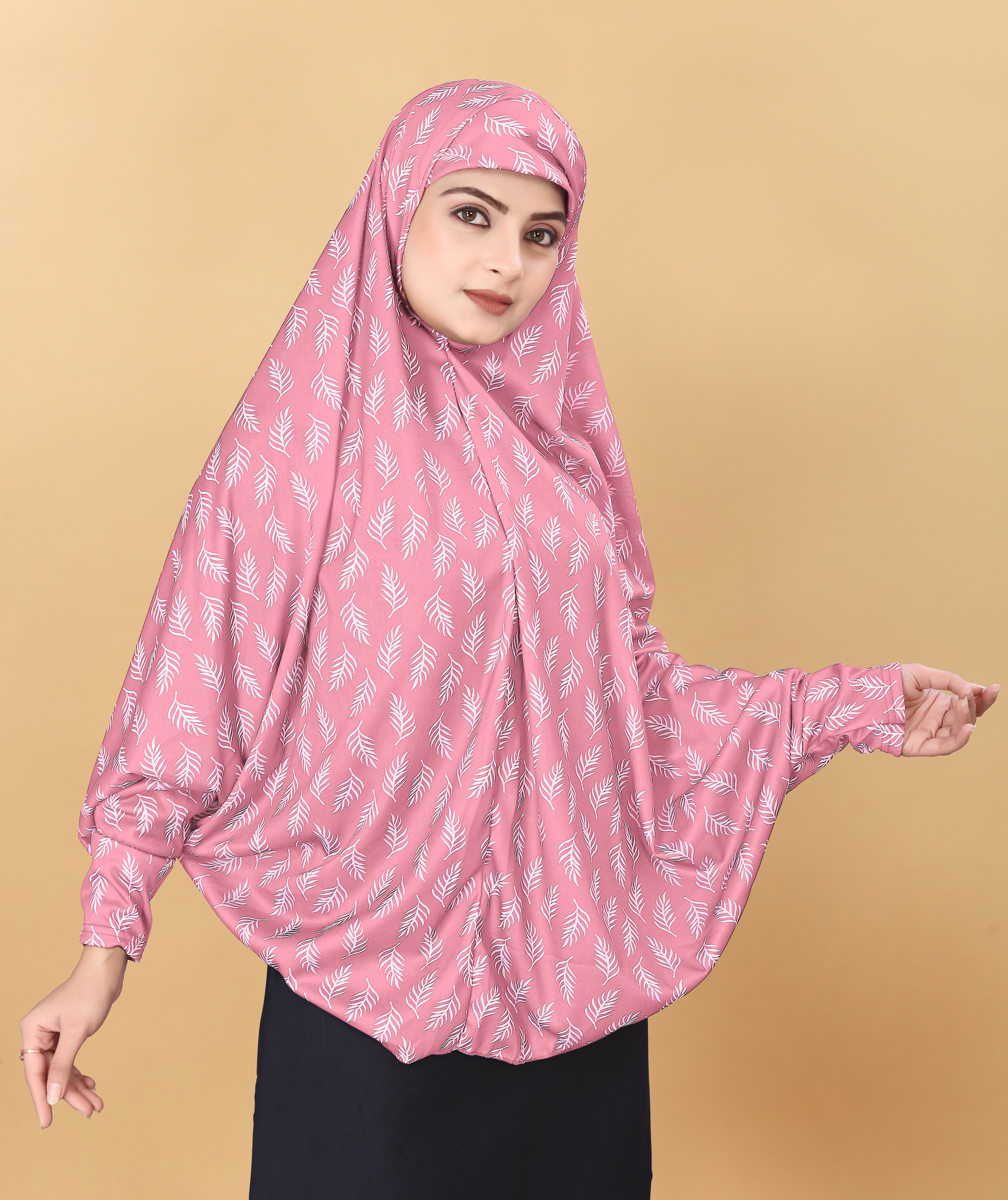 Printed Sleeves Namaz Khimar Hjiab Light Pink