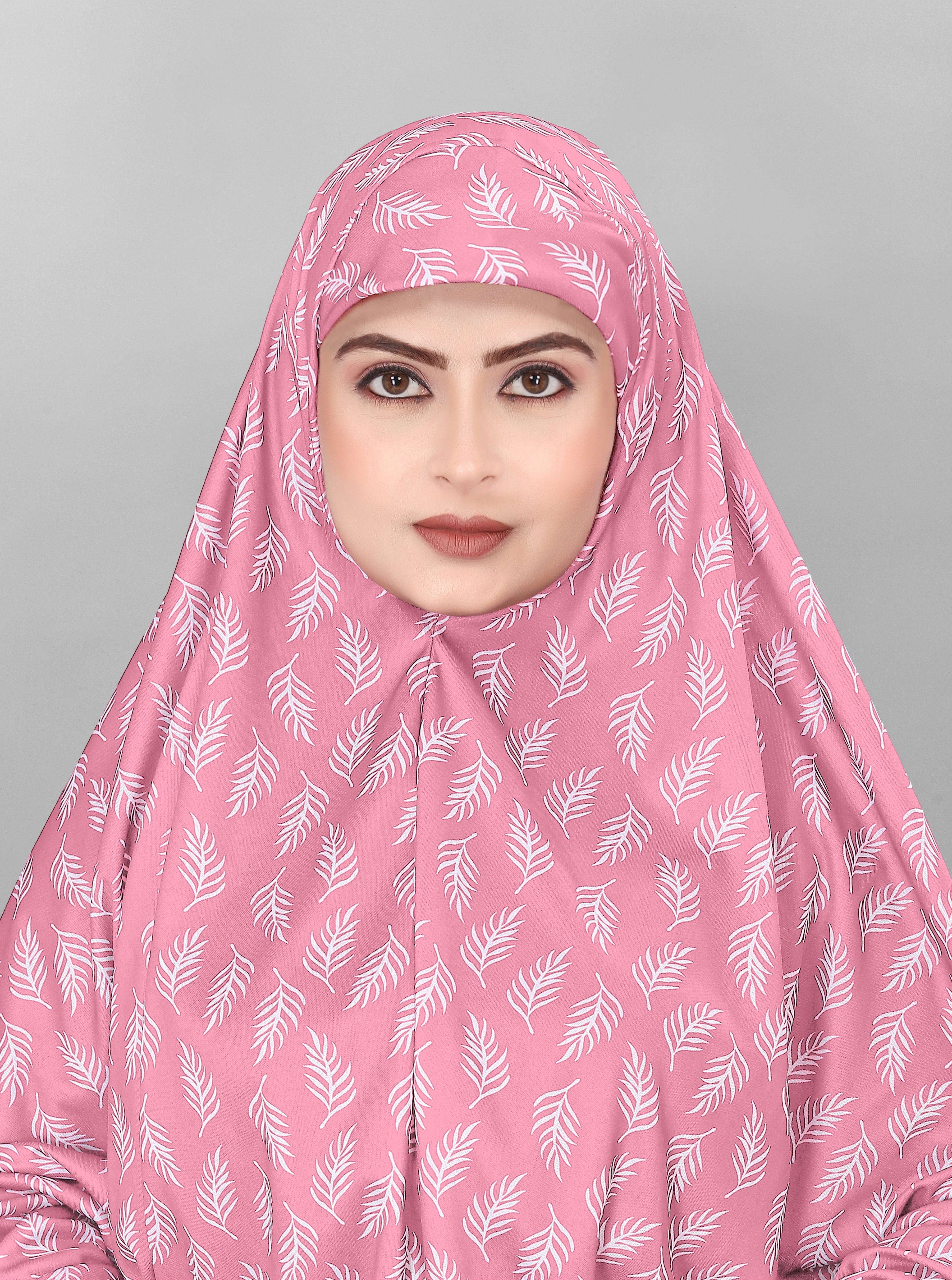 Printed Sleeves Namaz Khimar Hjiab Light Pink