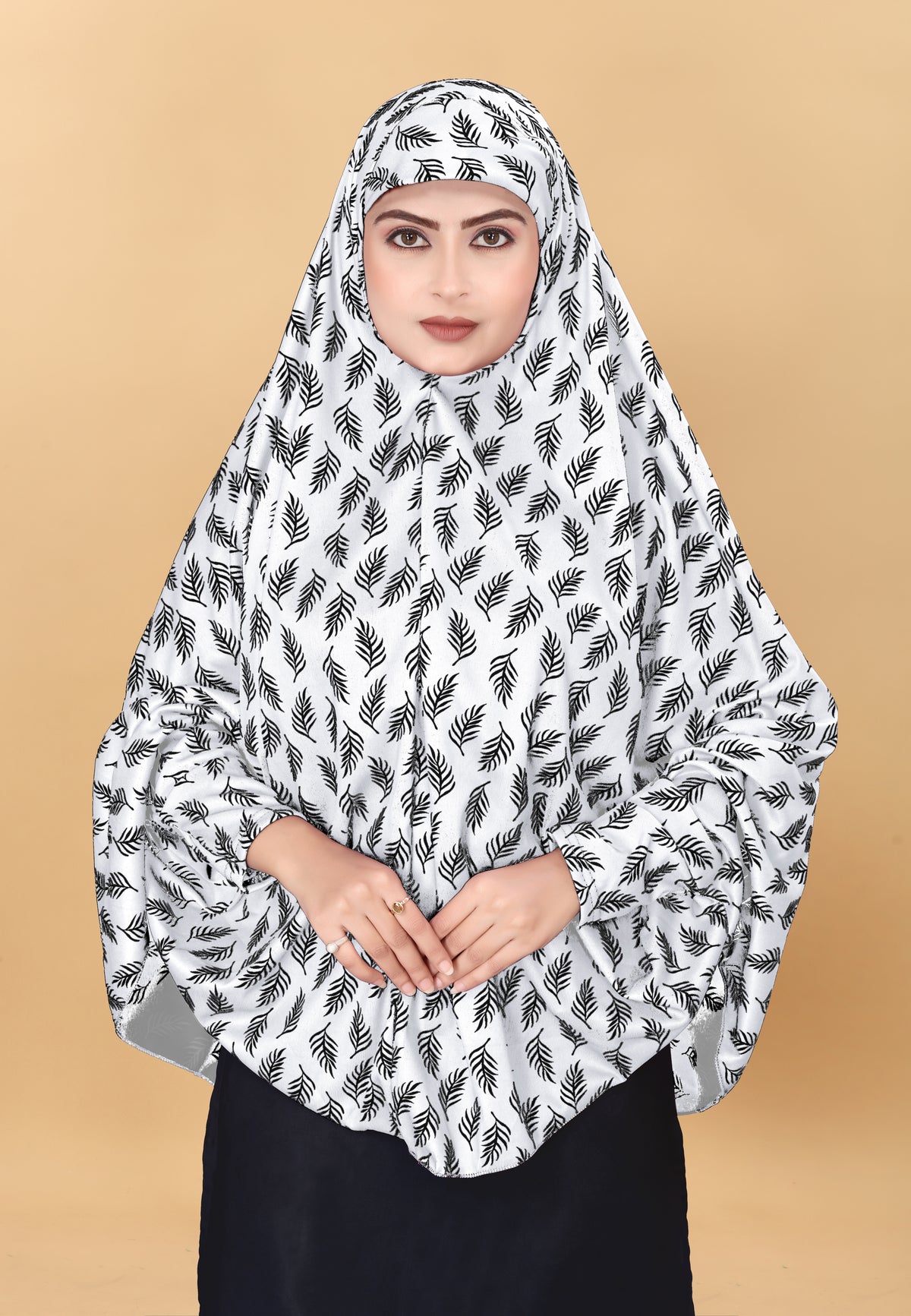 Printed Sleeves Namaz Khimar Hjiab White