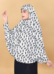 Printed Sleeves Namaz Khimar Hjiab White