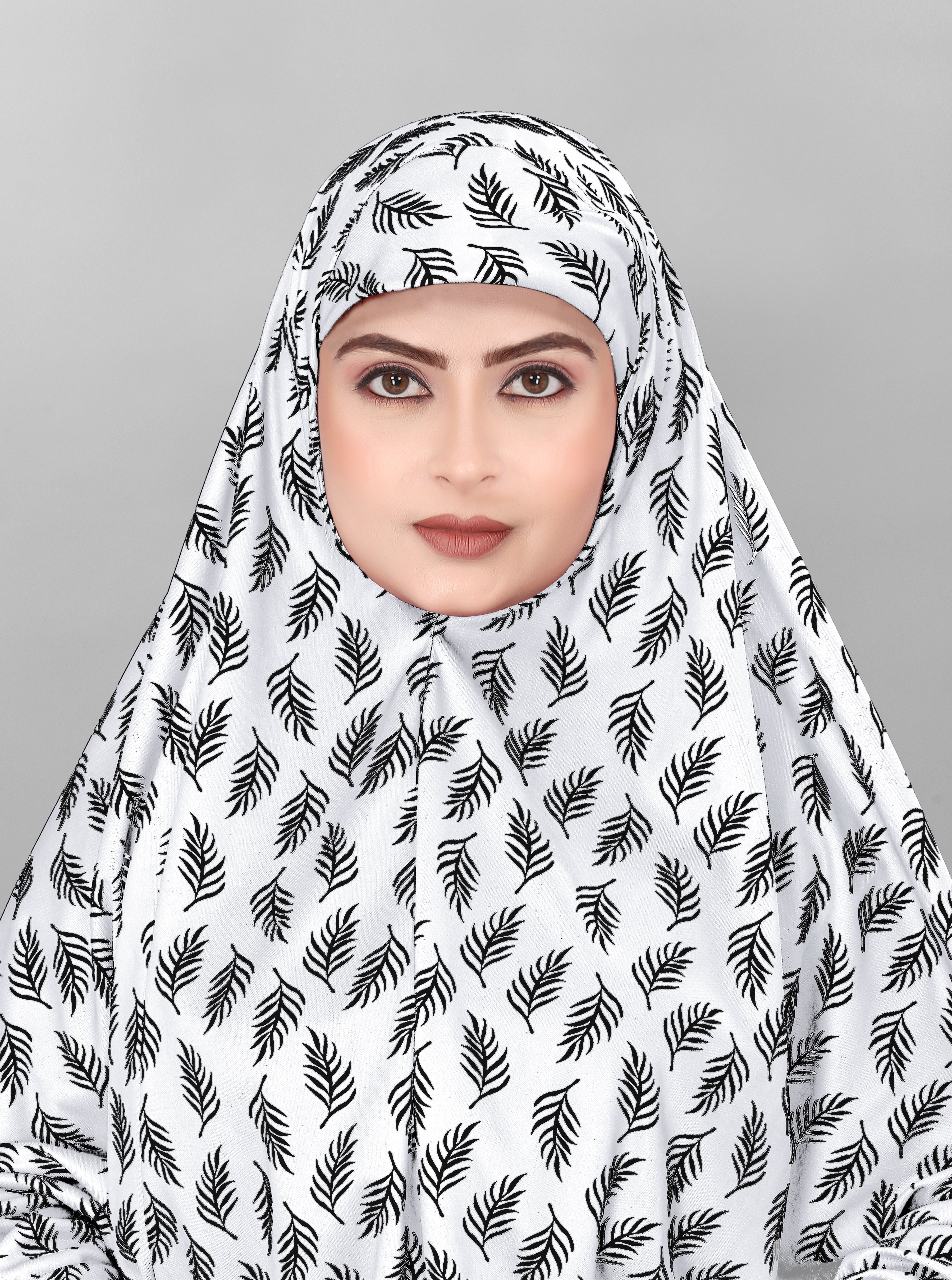 Printed Sleeves Namaz Khimar Hjiab White